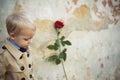 Retro style. happy birthday. wedding. valentines day. romantic date. little boy in vintage coat. Beauty. small kid with