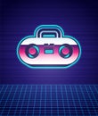 Retro style Home stereo with two speakers icon isolated futuristic landscape background. Music system. 80s fashion party Royalty Free Stock Photo