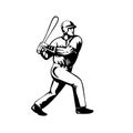 Baseball Player Batting Viewed from Side Retro Black and White Royalty Free Stock Photo