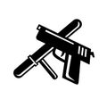 Crossed Police Baton Truncheon and Hand Gun Retro Black and White Royalty Free Stock Photo