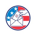 American Voter Voting Using Postal Ballot During Election USA Flag Circle Retro