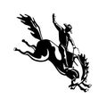 Rodeo Cowboy Rider Riding a Bucking Bronco Retro Woodcut Black and White Royalty Free Stock Photo