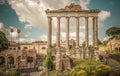 Retro style image of ancient roman forums in Rome, Italy