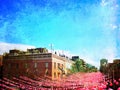 Retro style image of gay neighborhood decorated with pink balls Royalty Free Stock Photo