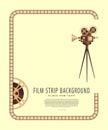 Retro style international movie festival poster template. Movie cinema reel and camera. Film festival background. Template for Royalty Free Stock Photo