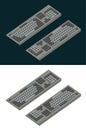 Retro style keyboard isometric color drawings