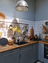 retro style kitchen in a country house. kitchen utensils. Royalty Free Stock Photo