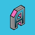 Retro style letter A. Cyan and magenta colour.