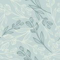 Retro style line art leaf seamless pattern. Hand drawn botanical background. Floral wallpaper Royalty Free Stock Photo