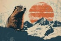 retro style marmot groundhog day poster banner Generative AI