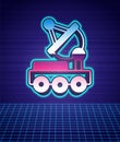 Retro style Mars rover icon isolated futuristic landscape background. Space rover. Moonwalker sign. Apparatus for Royalty Free Stock Photo