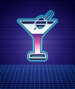 Retro style Martini glass icon isolated futuristic landscape background. Cocktail icon. Wine glass icon. 80s fashion Royalty Free Stock Photo