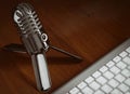 Retro style microphone with modern keyboard Royalty Free Stock Photo