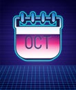Retro style October calendar autumn icon isolated futuristic landscape background. 80s fashion party. Vector Royalty Free Stock Photo