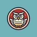 Retro-style Owl Icon On Blue Background By William Stout