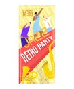 Retro style party jazz, 07 january daytime music performance, artist woman and man play trumpet flat vector illustration Royalty Free Stock Photo