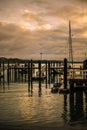 Retro style photo of Russel Wharf on a stormy day. Low tide Royalty Free Stock Photo