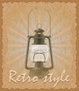 Retro style poster old kerosene lamp vector illustration