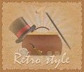 retro style poster old valise and mens accessories vector illustration