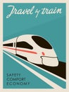 Retro Style Poster Travel By Train . To Create Advertising For Travel Agencies. Interior Design.