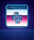 Retro style Python programming language icon isolated futuristic landscape background. Python coding language sign on Royalty Free Stock Photo