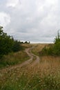 Retro style. Russian rural dirt road disappearing into the distance horizon Royalty Free Stock Photo
