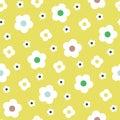 Retro Style Simple White Flowers on Lemon Yellow Background Vector Seamless Pattern. Clean Abstract Floral Print