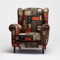 Postmodernist Culturism Chair: Dark Orange And Dark Brown With Patterned Fabric