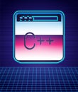 Retro style Software, web developer programming code icon isolated futuristic landscape background. Javascript computer Royalty Free Stock Photo