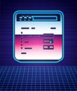 Retro style Software, web developer programming code icon isolated futuristic landscape background. Javascript computer Royalty Free Stock Photo