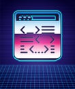 Retro style Software, web developer programming code icon isolated futuristic landscape background. Javascript computer Royalty Free Stock Photo