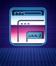 Retro style Software, web developer programming code icon isolated futuristic landscape background. Javascript computer Royalty Free Stock Photo