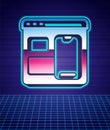 Retro style Software, web developer programming code icon isolated futuristic landscape background. Javascript computer Royalty Free Stock Photo