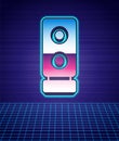 Retro style Stereo speaker icon isolated futuristic landscape background. Sound system speakers. Music icon. Musical Royalty Free Stock Photo