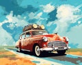 The retro style travel concept has colorful retro style graphics.