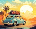 The retro style travel concept has colorful retro style graphics.