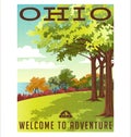 Retro style travel poster series. United States, Ohio landscape. Royalty Free Stock Photo