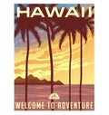 Retro style travel poster or sticker. Hawaii