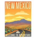 Retro style travel poster United States, New Mexico desert Royalty Free Stock Photo