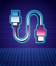 Retro style USB cable cord icon isolated futuristic landscape background. Connectors and sockets for PC and mobile Royalty Free Stock Photo