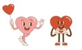 Retro style Valentine\'s day. Groovy retro hearts. Hippie happy heart in retro cartoon style.Valentines Day. Vintage heart