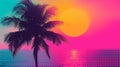 Retro style vaporwave palm tree at sunset