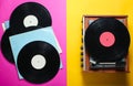 Retro style viny player and vinyl records Royalty Free Stock Photo