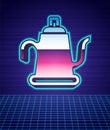 Retro style Watering can icon isolated futuristic landscape background. Irrigation symbol. 80s fashion party. Vector