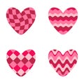 Retro style waved and checkered Valentine hearts collection. Perfect print for T-shirts, stickers, posters, cards. Vector