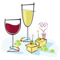 Retro-style Wine & Cheese Royalty Free Stock Photo