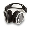 Retro style wireless headphones, with black and silver detail, isolated on white