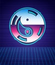 Retro style Yin Yang symbol of harmony and balance icon isolated futuristic landscape background. 80s fashion party Royalty Free Stock Photo