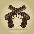 Retro Styled Crossed Pistols Silhouette Royalty Free Stock Photo