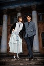 Retro styled fashion portrait of a young couple. Royalty Free Stock Photo